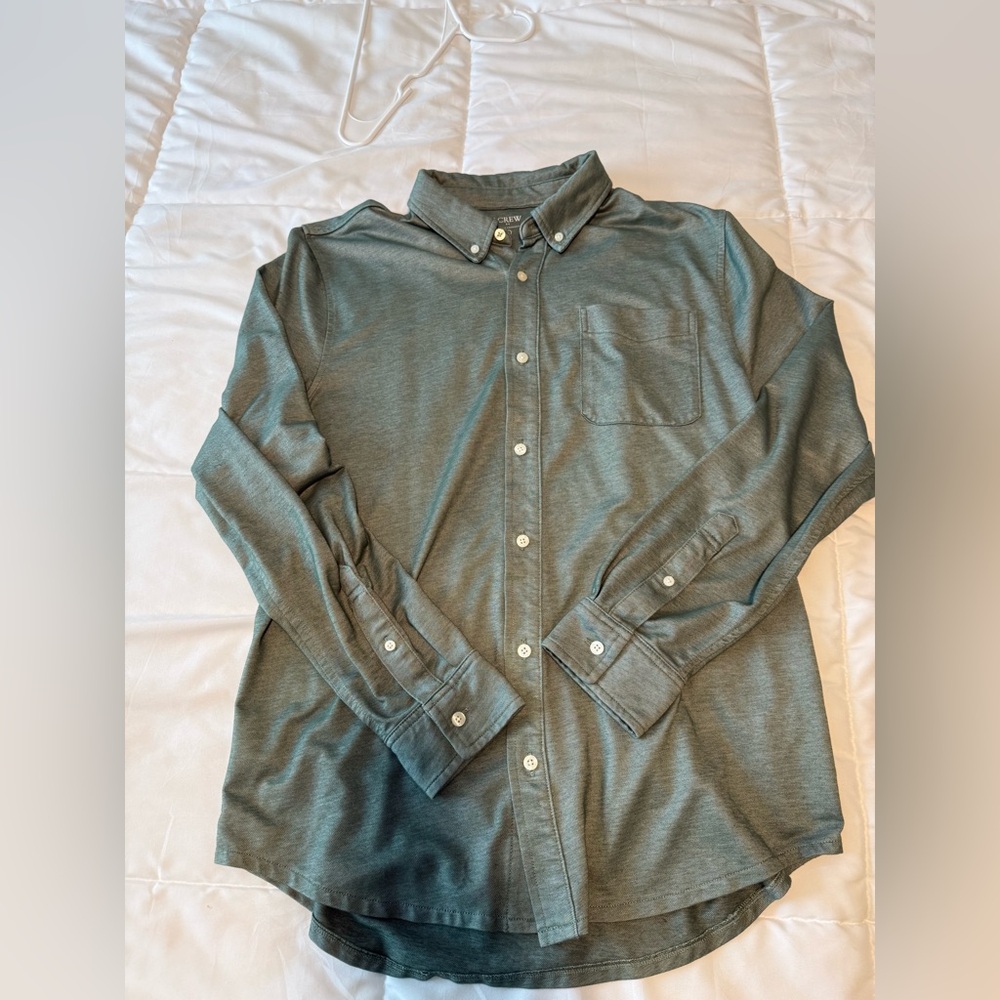 J. Crew Green Button-Down Stretch Oxford Large